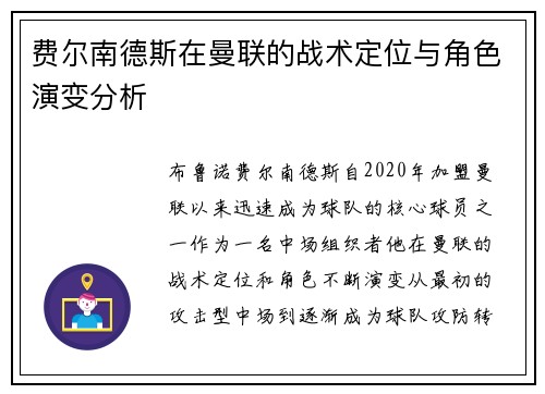 费尔南德斯在曼联的战术定位与角色演变分析